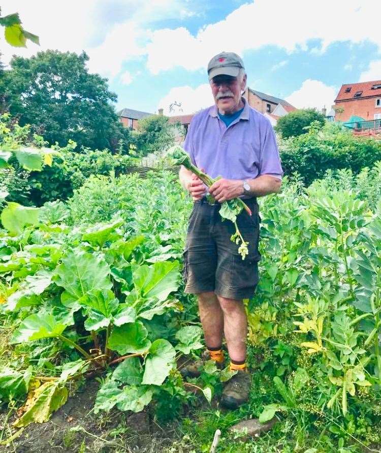 Mark Aiken amongst his rhubarb on the plot. Picture submitted