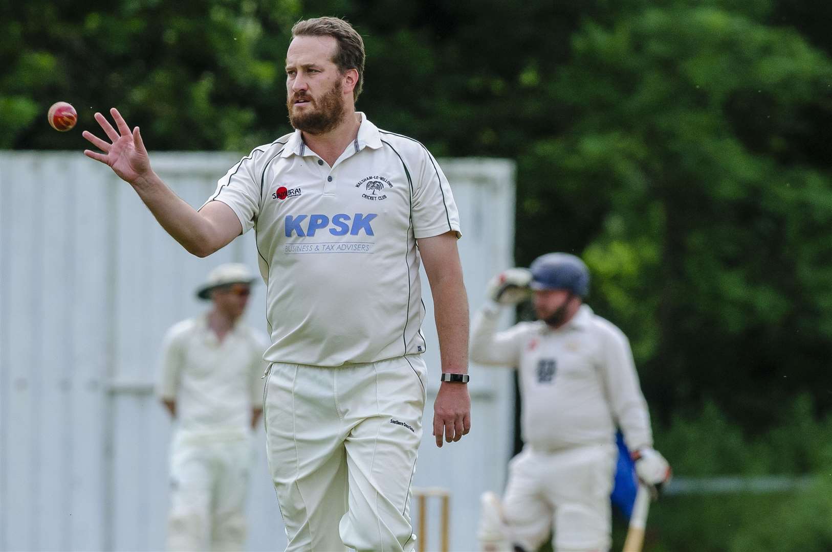 Ben De Carvalho bowling for Walsham-le-Willows in their match against Felixstowe..Picture: Mark Bullimore Photography. (13573469)
