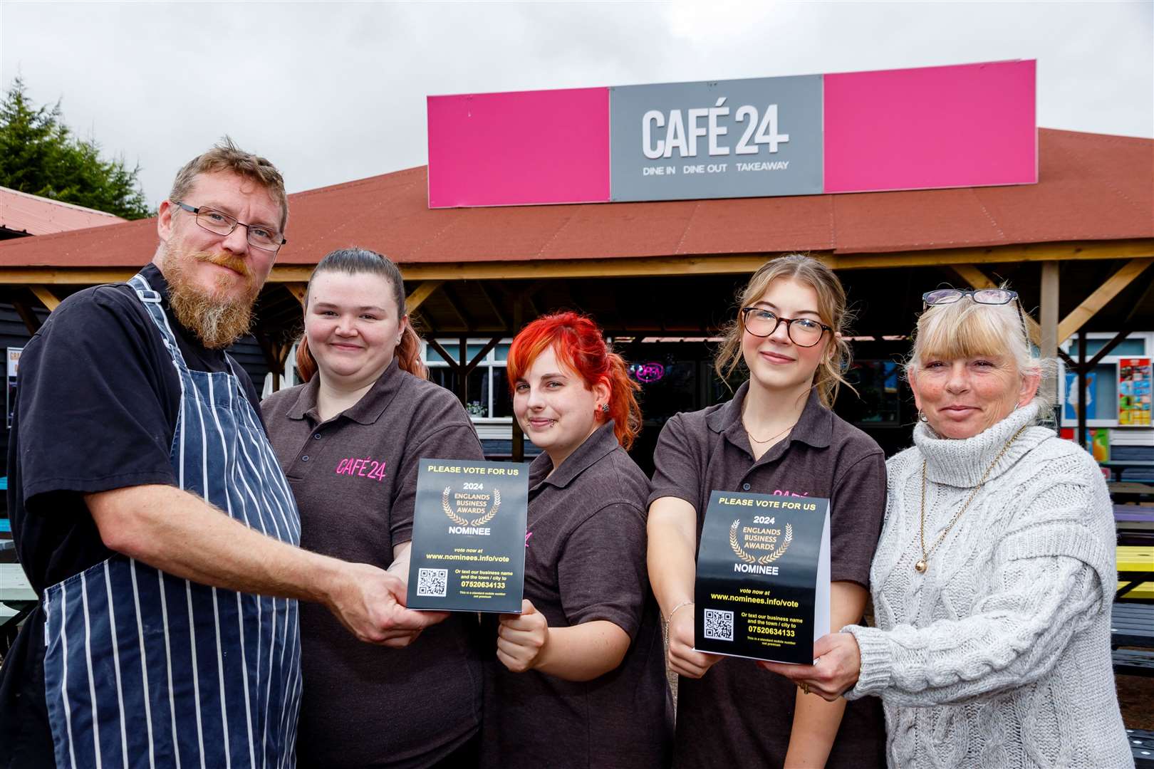 Michael Hay, Chloe Shaw, Gina Gray, Daisy Webster and Sarah Shaw outside Cafe 24. Picture: Mark Bullimore