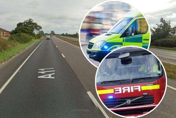The A11 incident happened yesterday at around 2.26pm, when the car left the road, rolled, and collided with trees. Picture: Google Maps / iStock