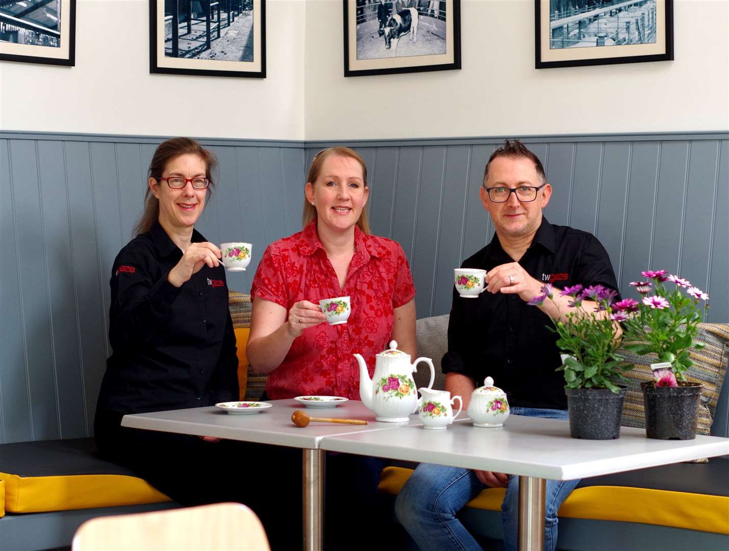 Elizabeth Talbot, Jenni Keer and James Bassam enjoy a cup of tea ahead of next month’s event. Picture: Contributed