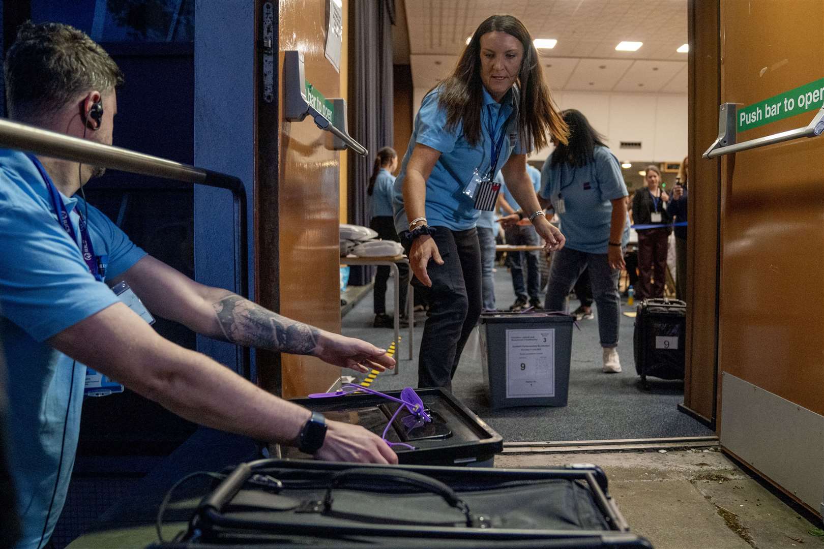 Ballot boxes began arriving at around 10.15pm (Jane Barlow/PA)