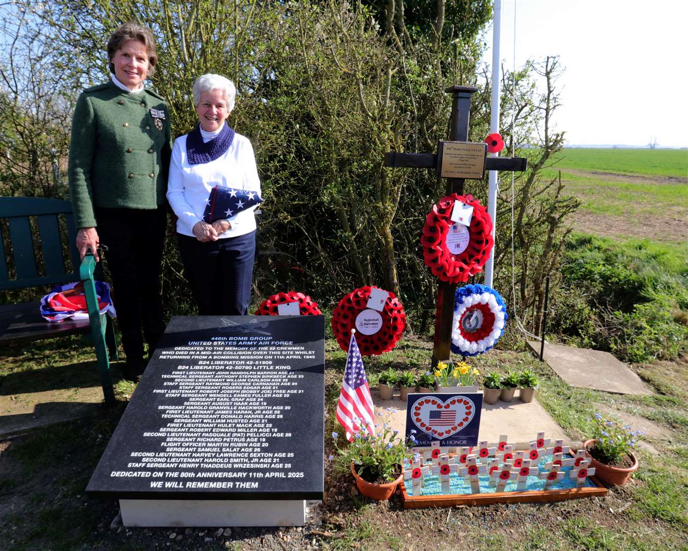 Patricia Muller with Philippa Taylor, the Deputy Lieutenant of Norfolk, at the memorial. Pictures: Contributed