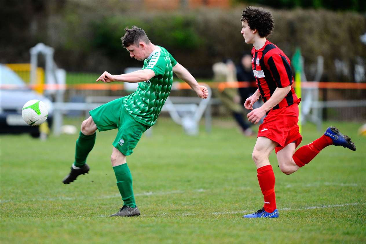East Harling, Norfolk, 14/03/2020..Football action from East Harling v Wymondham...Saint..Picture: Mark Bullimore Photography. (32043701)