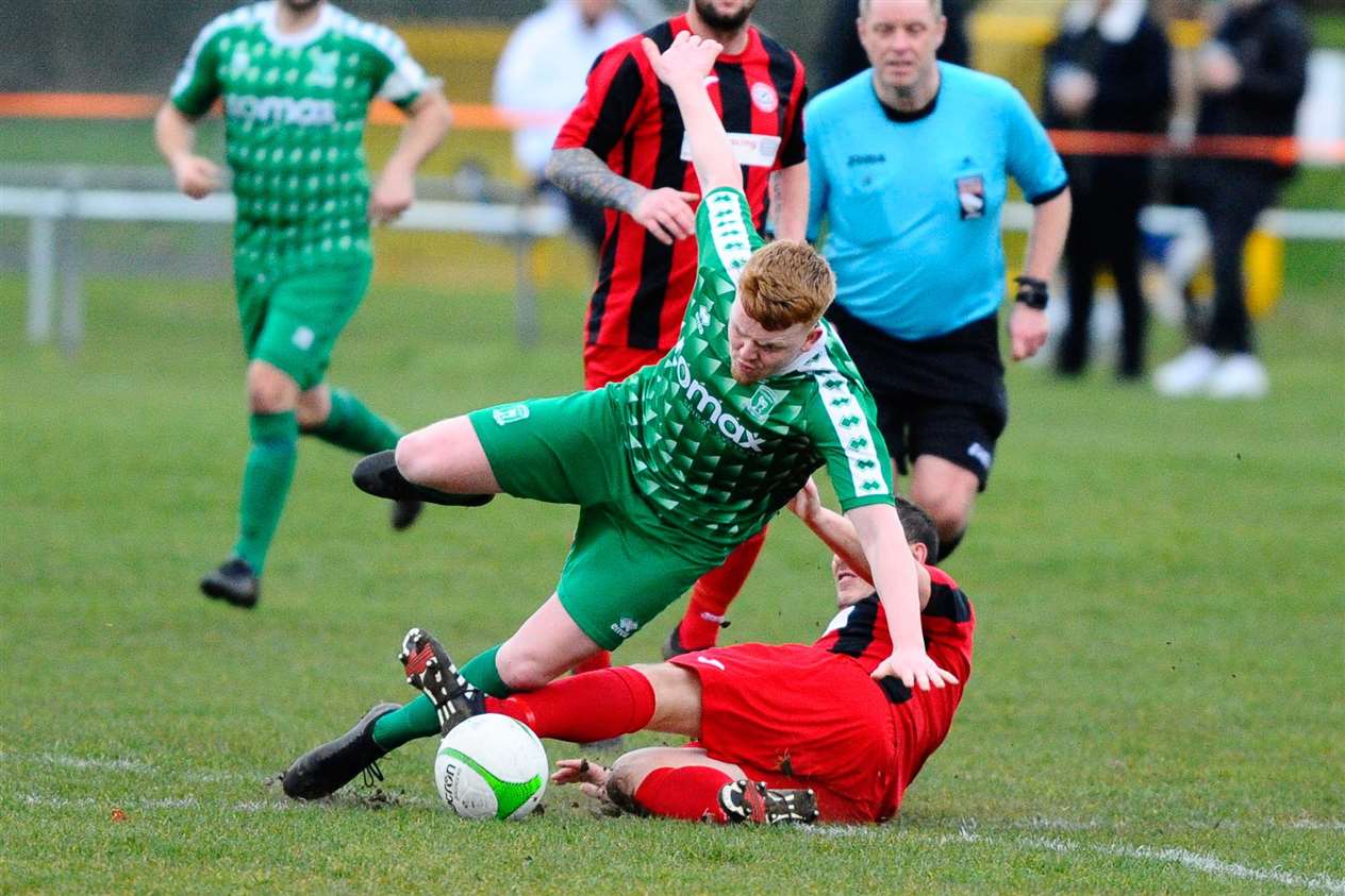 East Harling, Norfolk, 14/03/2020..Football action from East Harling v Wymondham...J Woods..Picture: Mark Bullimore Photography. (32043680)