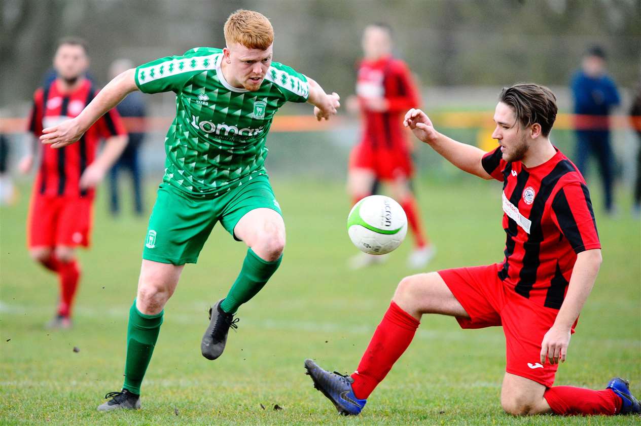 East Harling, Norfolk, 14/03/2020..Football action from East Harling v Wymondham...J Woods..Picture: Mark Bullimore Photography. (32043662)