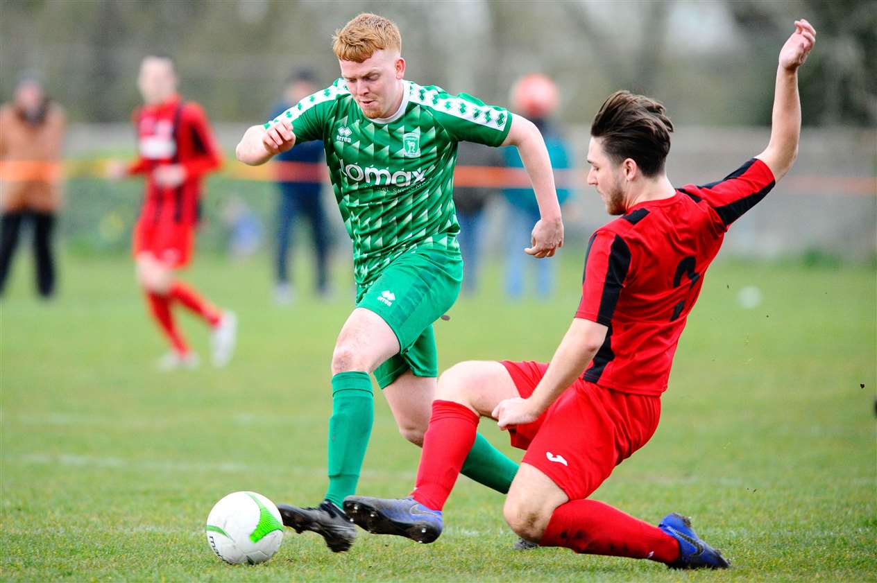 East Harling, Norfolk, 14/03/2020..Football action from East Harling v Wymondham...J Woods..Picture: Mark Bullimore Photography. (31585294)