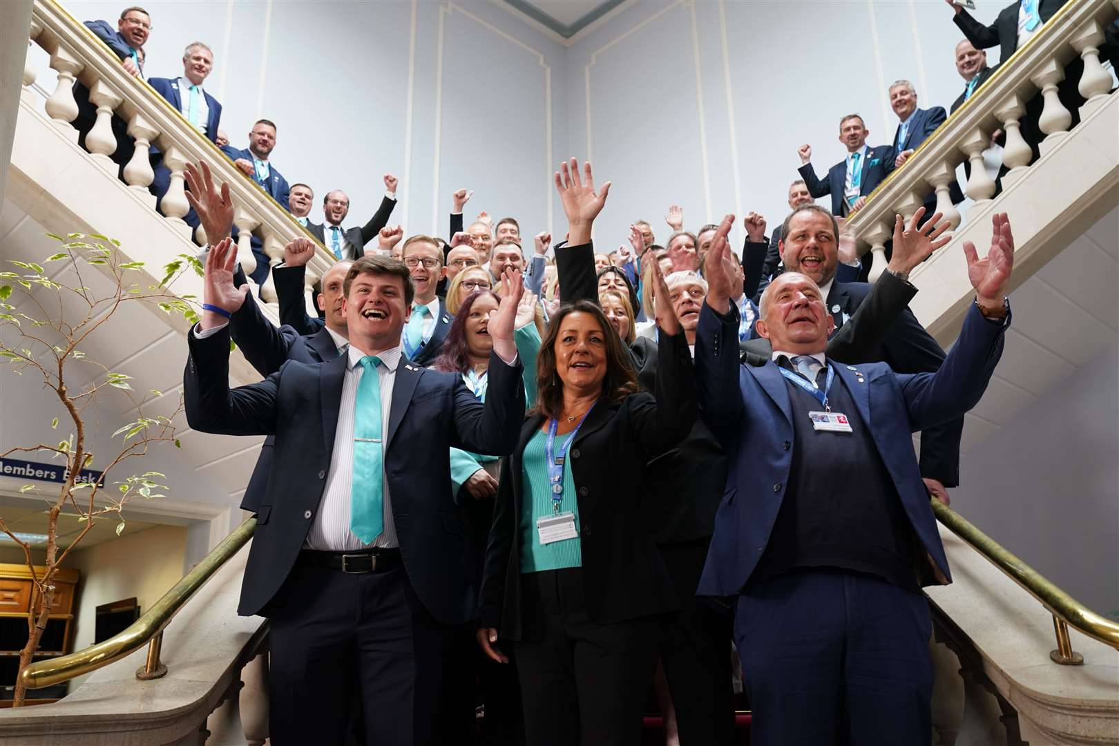 Reform councillor Linden Kemkaran (front centre) with the Reform UK councillors elected to Kent County Council (Gareth Fuller/PA)