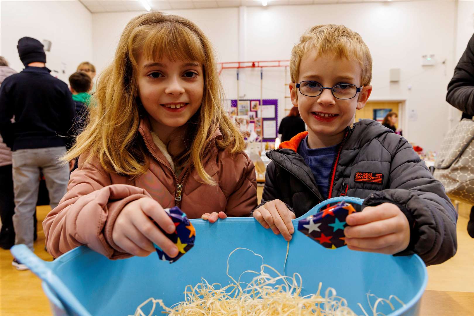 Olivia and Josh Wilby trying the lucky dip. Picture: Mark Bullimore