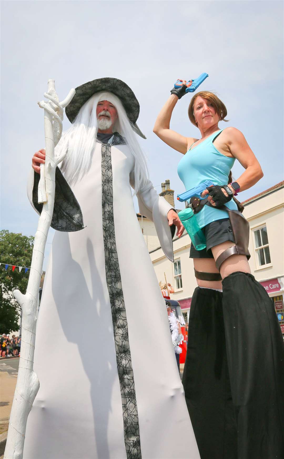 Stilt walkers – Gandolf and Lara Croft. Pictures: Gary Donnison