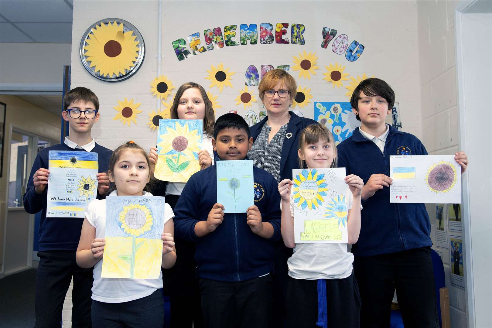 Pupils at Diss Primary wrote messages of support which will be sent to refugees fleeing wartorn Ukraine. Picture: Mecha Morton.