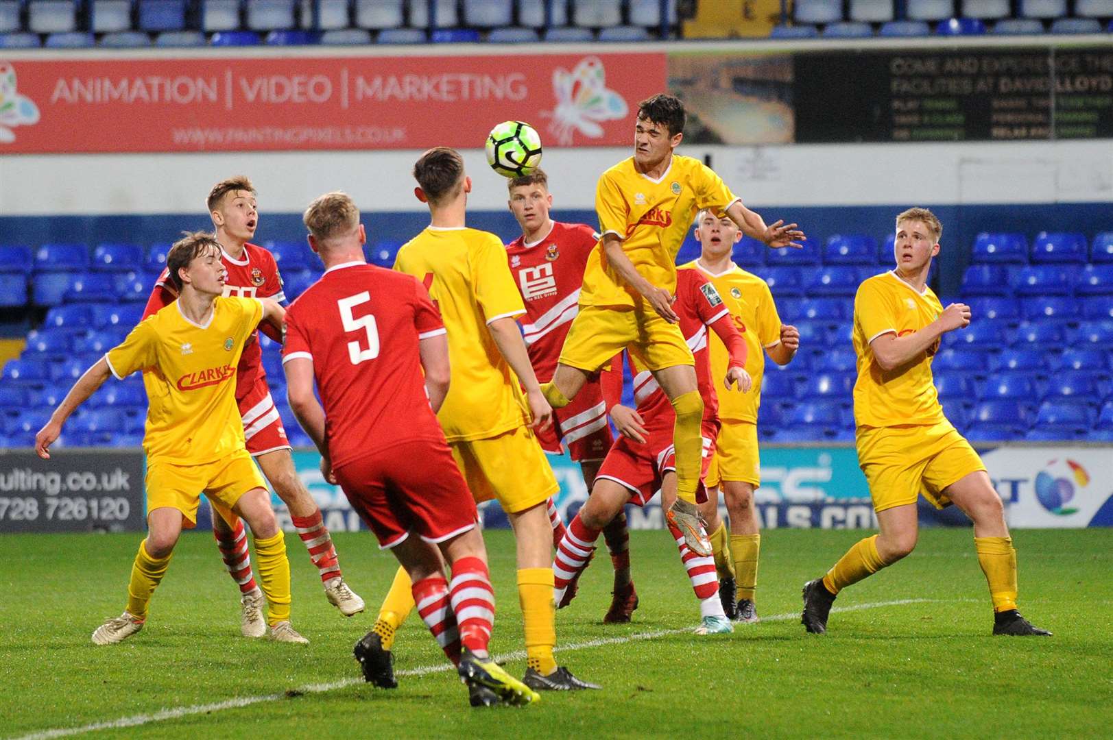 FOOTBALL - Suffolk U18 Midweek Cup final - AFC Sudbury v Walsham Le Willows..Pictured: Walsham clear a corner....PICTURE: Mecha Morton... (9985578)