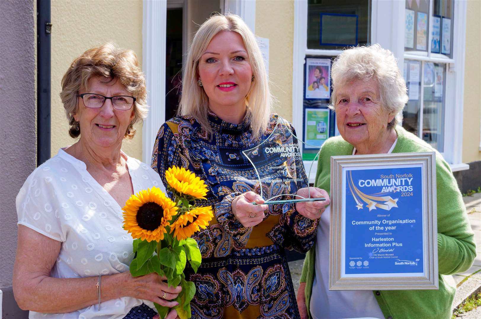 Harleston Information Plus has won the Community Organisation of the Year award at the South Norfolk Community Awards. Pictured are Sheila Ollivant (volunteer), Lucy Marjoram (centre manager) and Cathy Spurgin (volunteer). Picture: Mark Bullimore