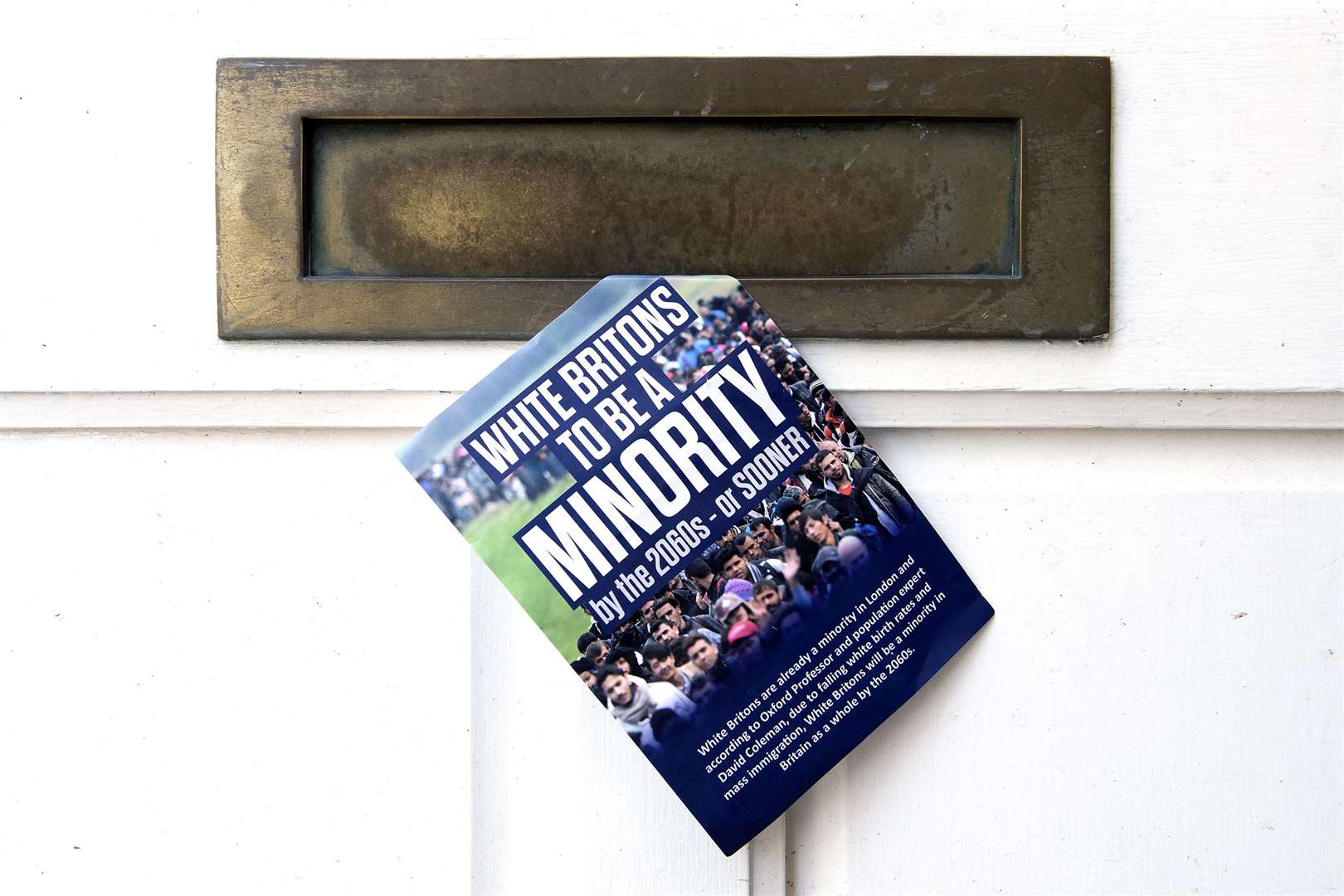 The flyers warn that white Britons will be a minority in the United Kingdom by the 2060s. Picture: Mecha Morton.