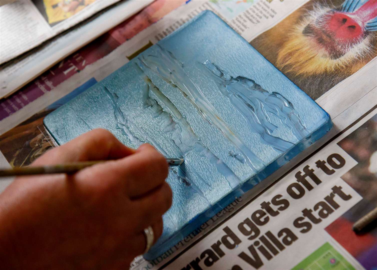 A mono type print begins to take shape.