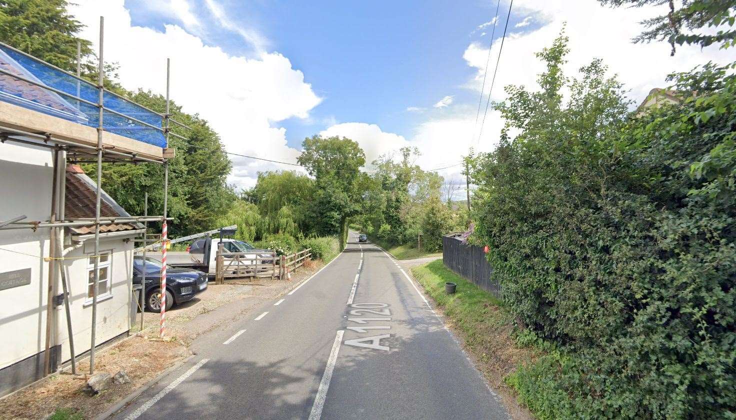 A section of the A1120 Ashfield Road at Framsden has been shut for emergency repairs to damaged overhead cables. Picture: Google Maps