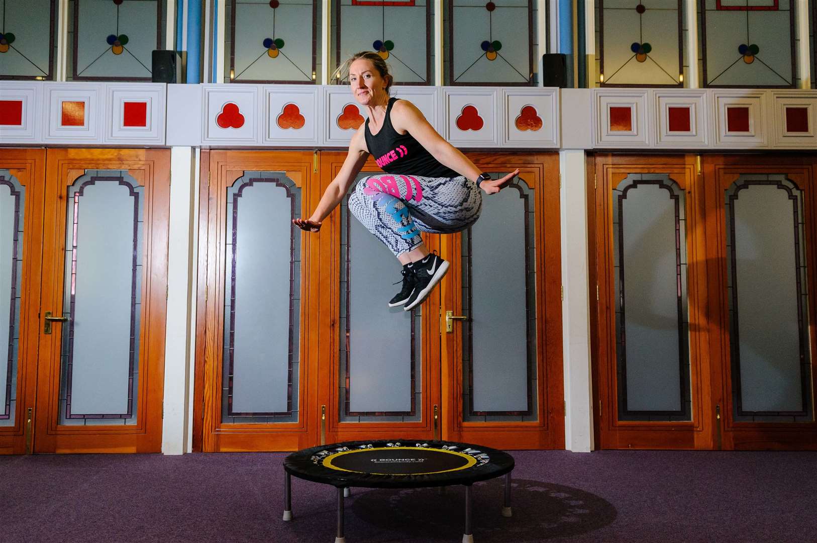Nikki Mitcham runs a new trampoline fitness class in Diss. Picture by Mark Bullimore.