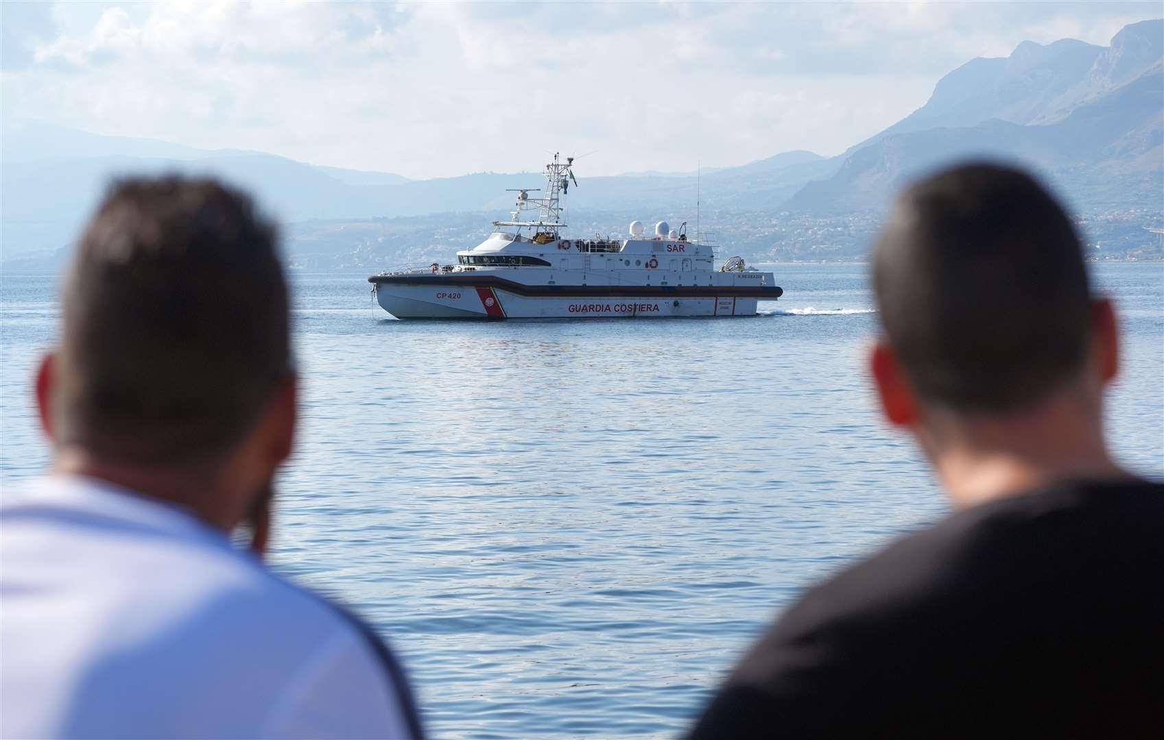 An Italian coastguard boat on the water during the search and recovery operation after the luxury yacht Bayesian sank (Jonathan Brady/PA)