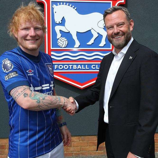 Ed Sheeran and Mark Ashton. Picture: ITFC