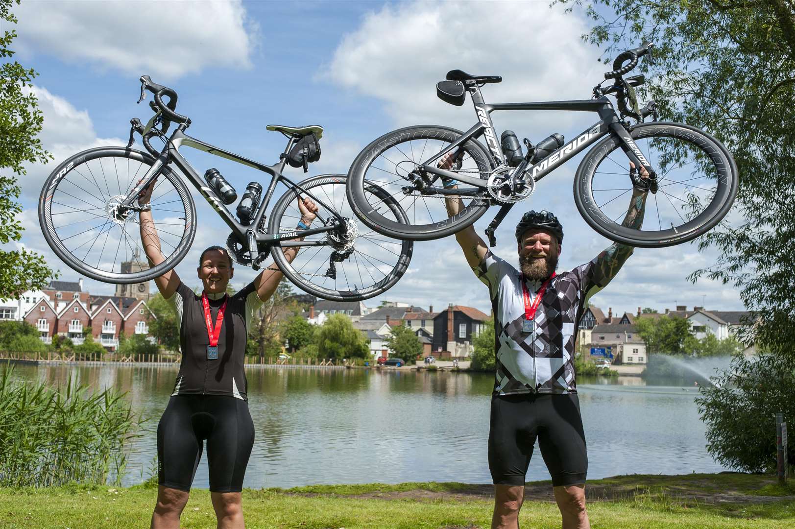Suzi and Arron Randall celebrate completing their ride, at this year's event. Pictures: Mark Bullimore Photography