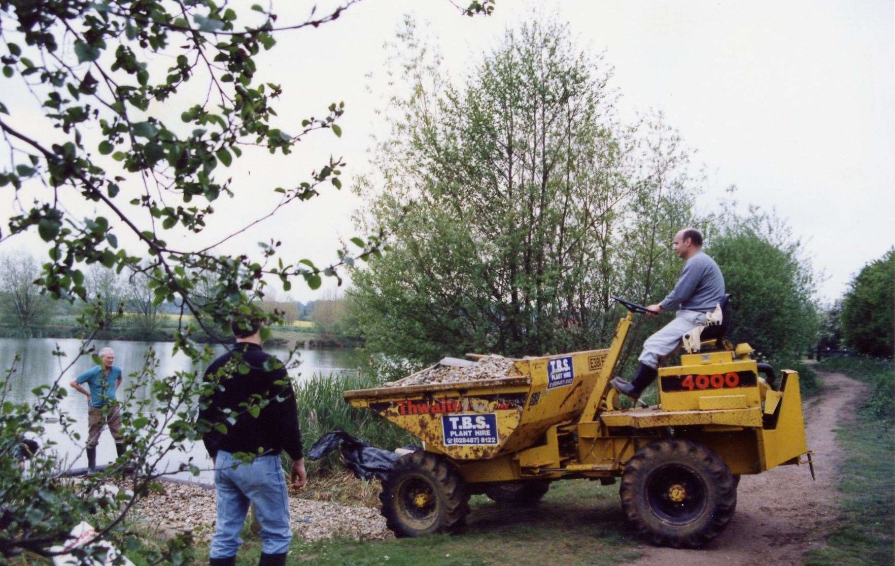 West Stow Platform building 1991. From left: Mike Durham, Nick Bonney & Dennis Vaughan. Picture: Chris Boughton