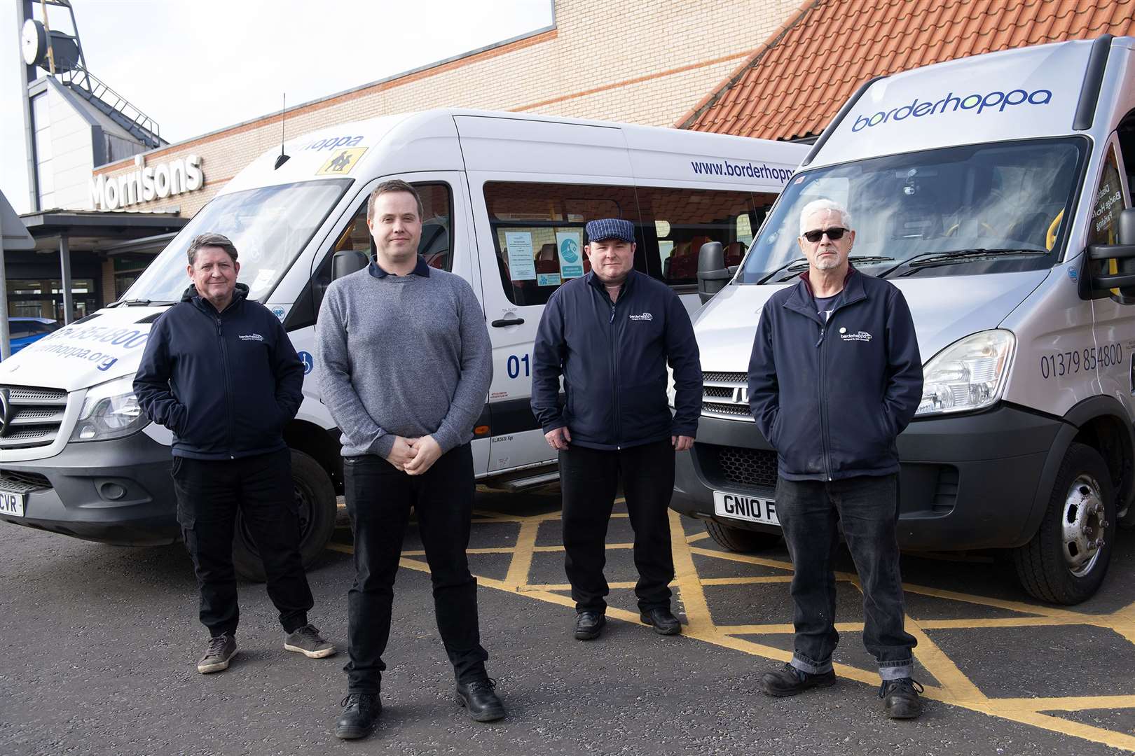 Borderhoppa drivers Trevor Holmes and Colin Beales with manager Tom Clarke and assistant manager Andy Lewis. Picture: Mecha Morton.