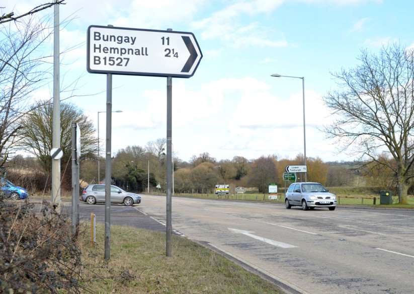 Hempnall crossroads A140 - Possibly being converted it to a roundabout, ANL-150225-150637009