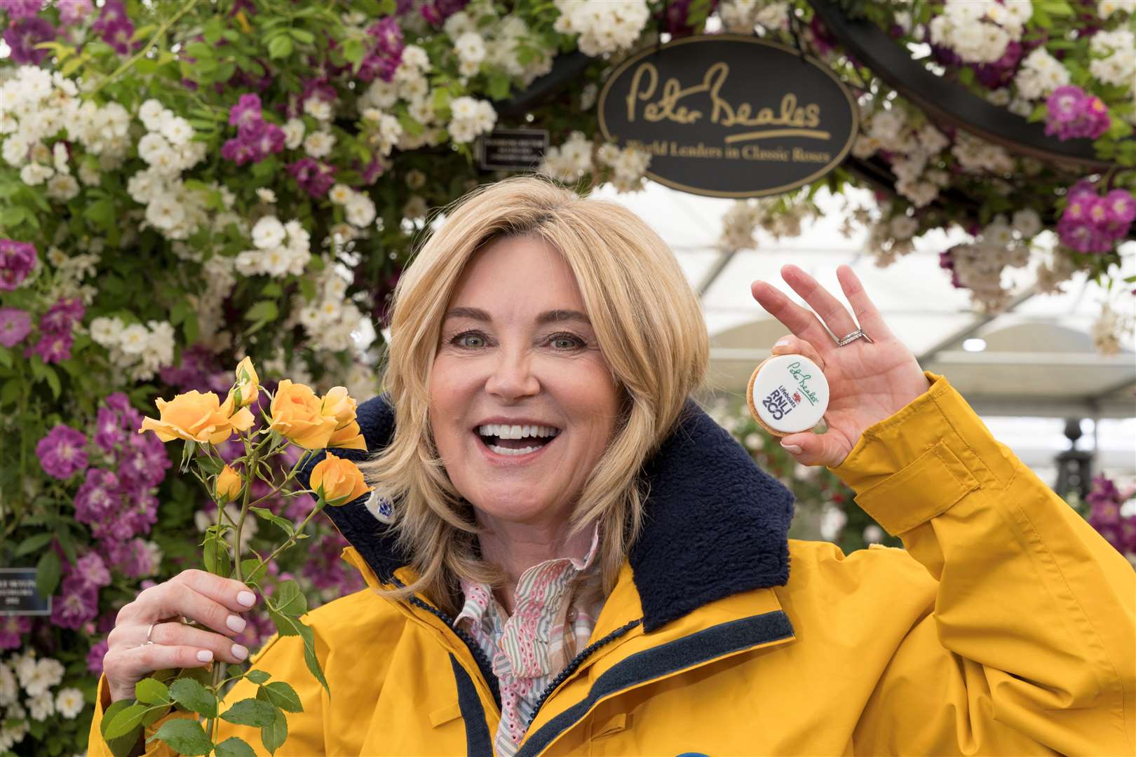 Former Blue Peter presenter Anthea Turner with the 'With Courage' rose. Pictures: Keith MIndham