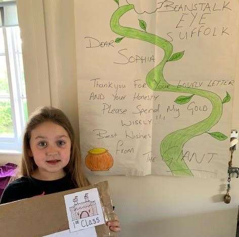 Sophia Nunn with the letter she was was sent by the giant of Eye Castle. Picture: Contributed