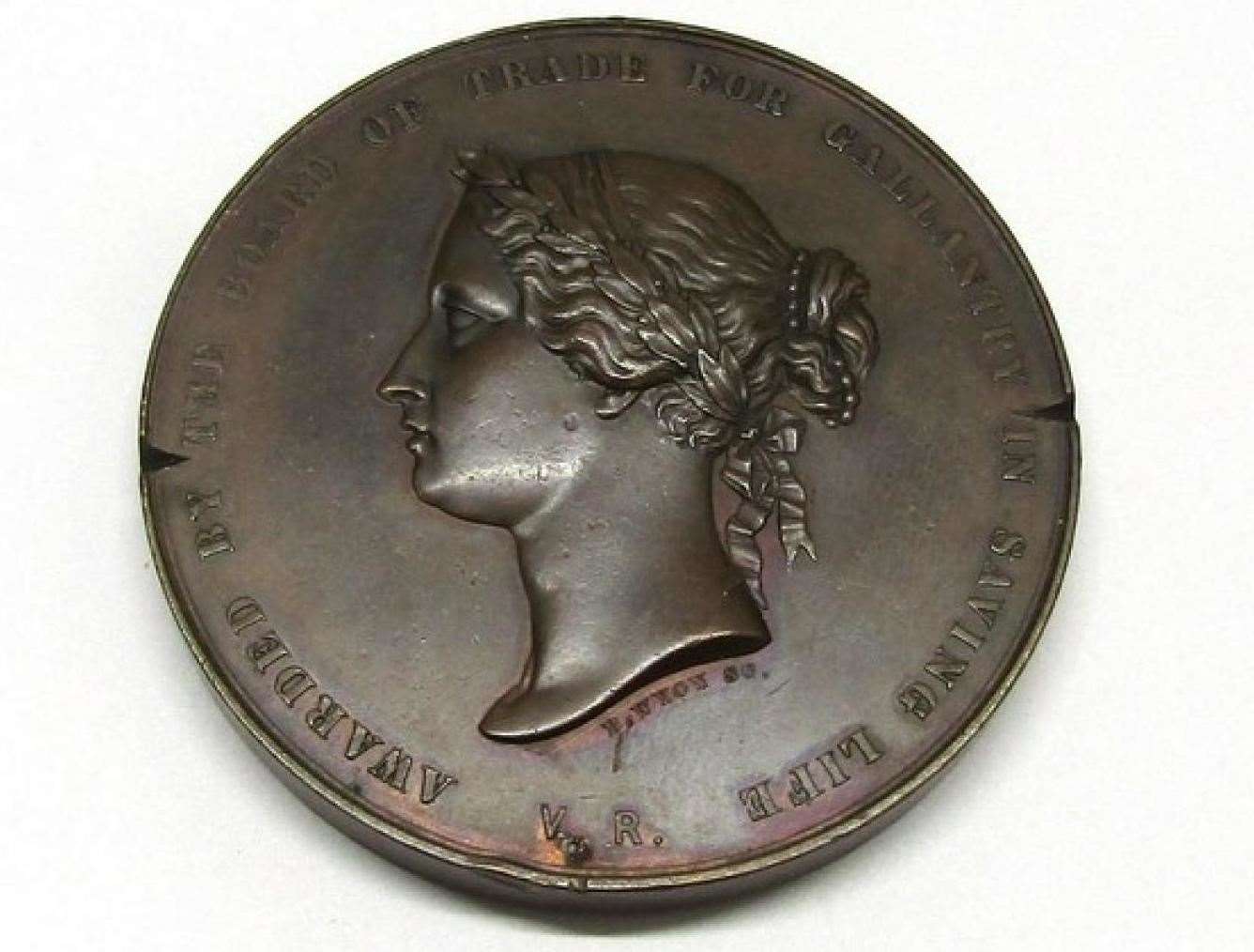 A Victorian Board of Trade Medal for Gallantry in Saving Life at Sea, in bronze, unnamed with test-cuts to edge at 3 and 9 o'clock, 57mm diameter.