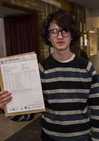 A level results at Diss High School. Theo Perrin with his results. ANL-150813-105017005