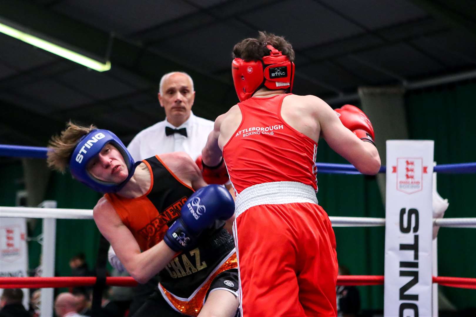 Attleborough Boxing Club's Finn Harris (red) in action in the national final. Picture: Ryan Crockett