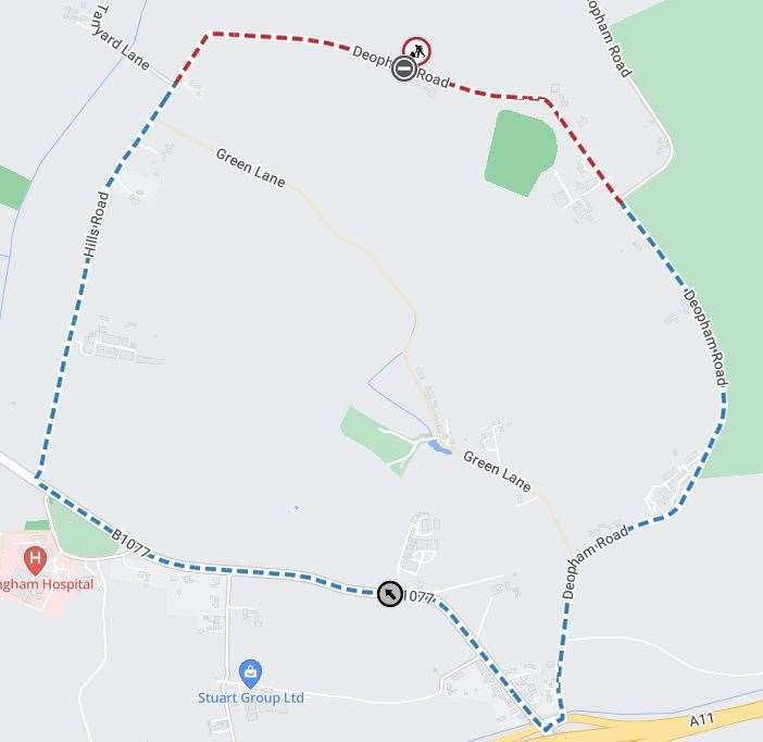 The diversion route and road closure. Picture: Norfolk Highways