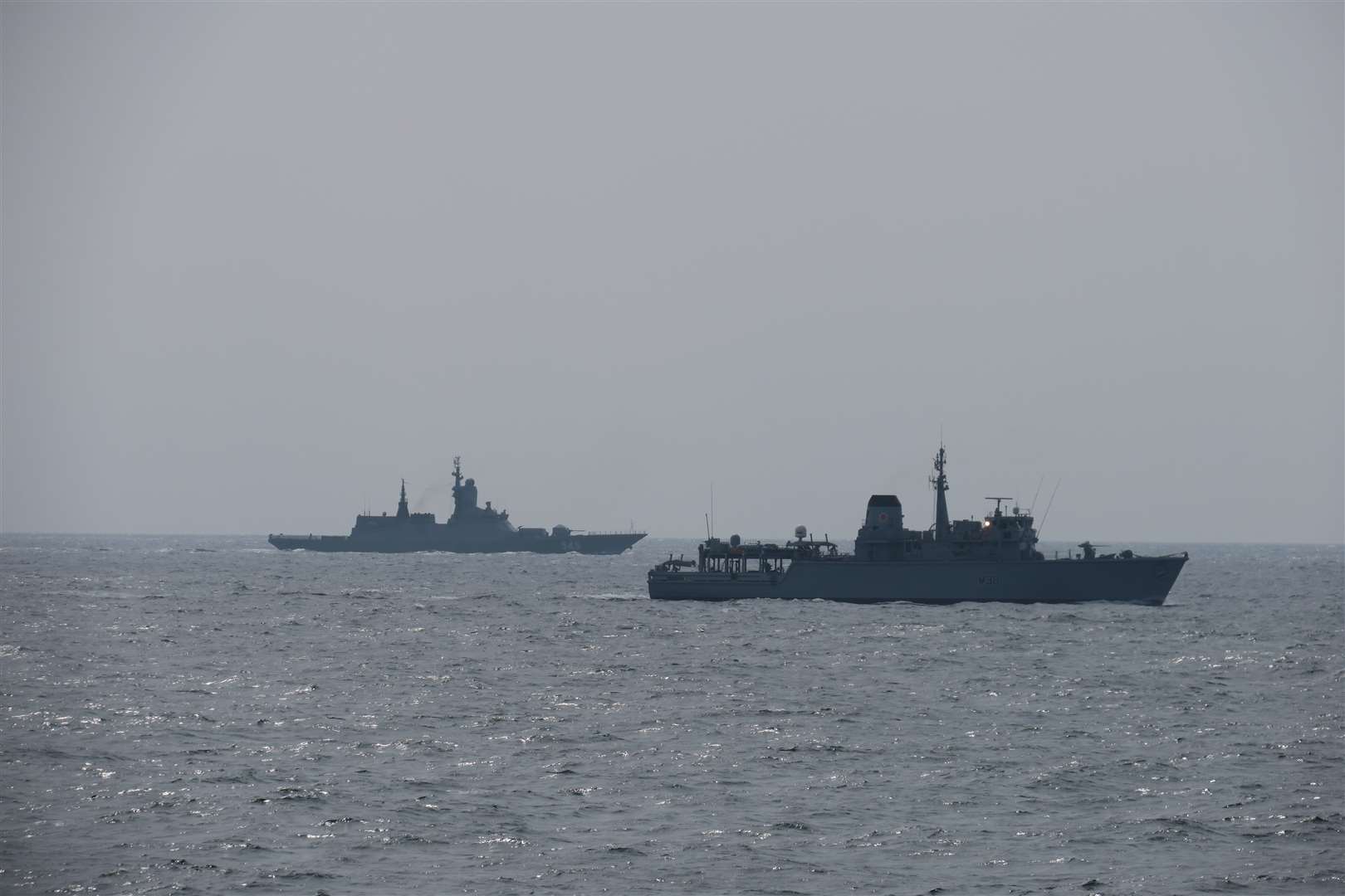 HMS Ledbury, foreground, tracked the RFN Stoikiy in the English Channel (Royal Navy/PA)