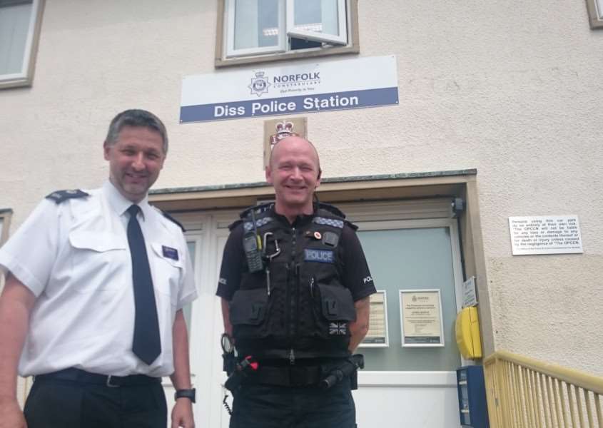 PC Jim Squires and PC Tim Tyler at Diss Police Station.
