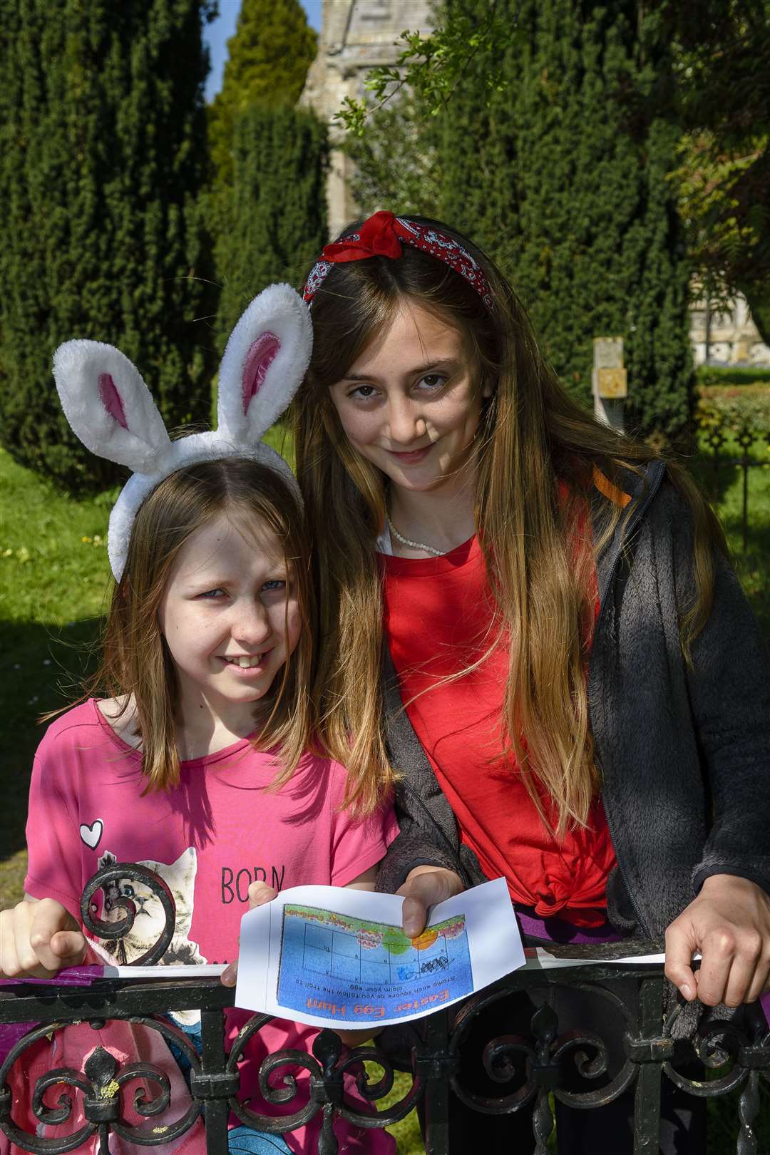 Easter Egg Hunt at Mellis church St Mary the Virgin, pictured are Amy Jones and Lily Gooderham...Credit: Mark Bullimore Photography. (8912459)