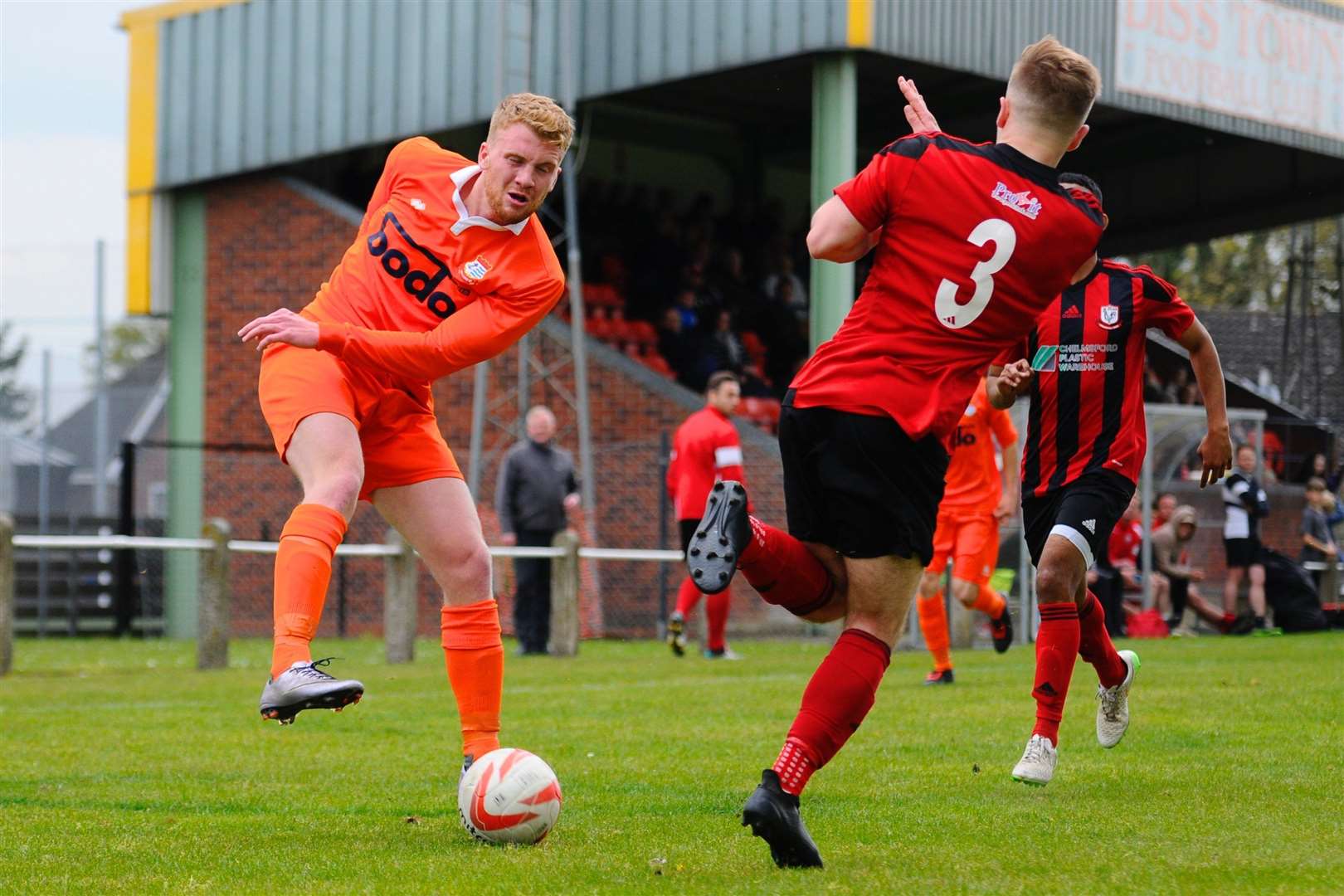 Diss, Norfolk. Football action from Diss Town v Coggeshall Town. Angus Mackie..Picture: MARK BULLIMORE. (13086247)