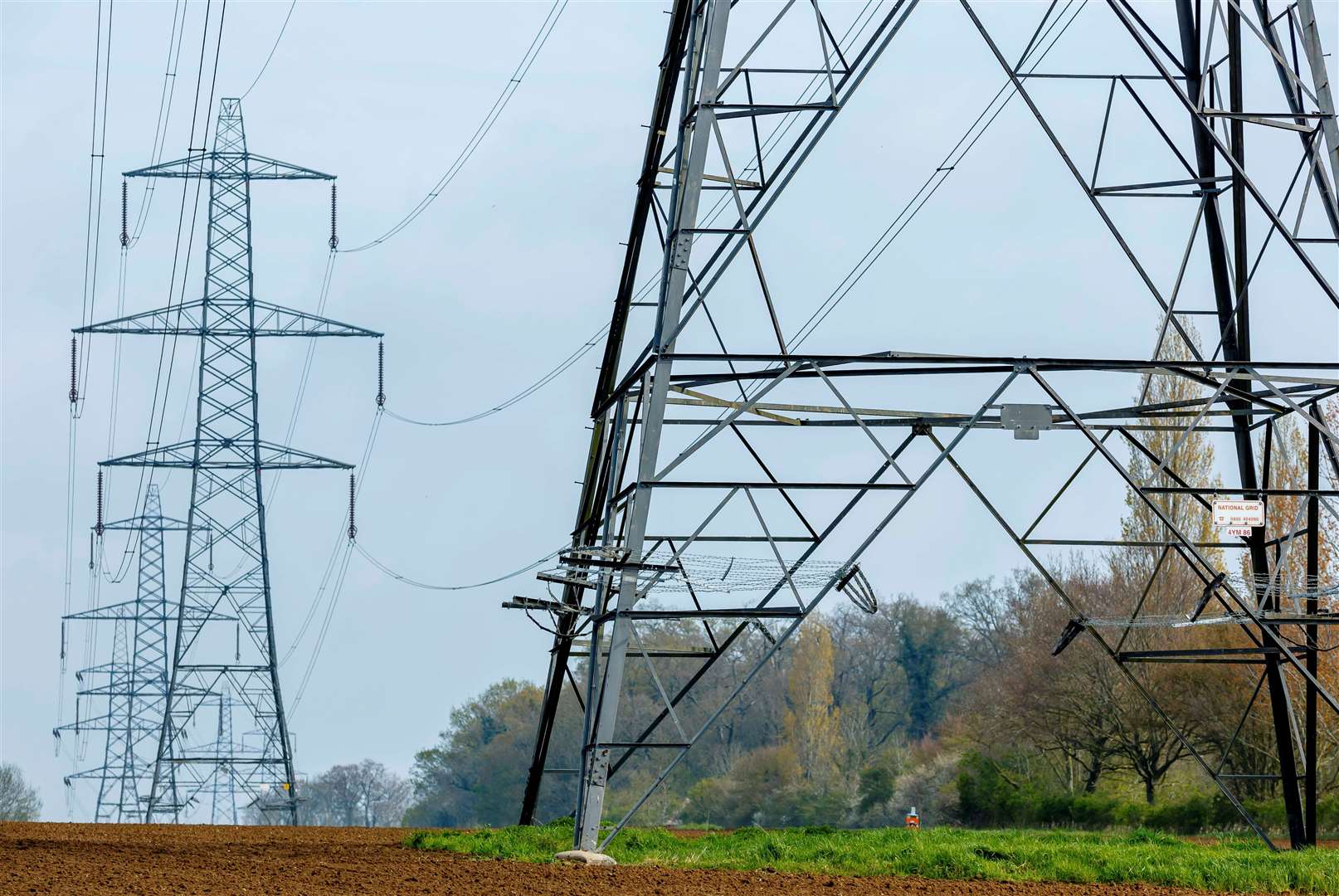Thornham Magna, Suffolk, 22/04/2023Transmission towers otherwise know as electricity pylon at Thornham Magna. Picture: Mark Bullimore Photography 2023