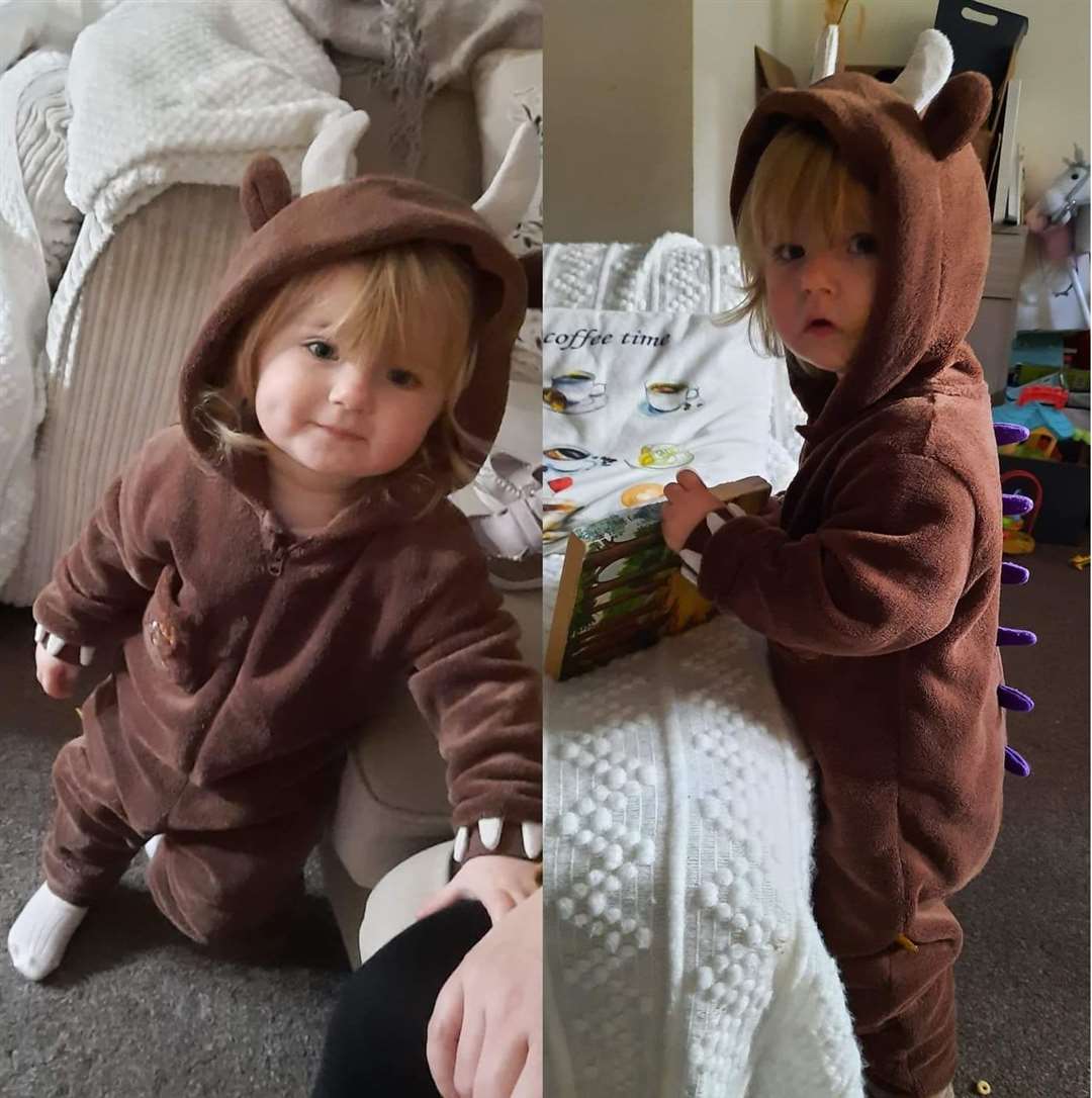 19-month-old Evelyn Sugden, from Eye, dressed as The Gruffalo.