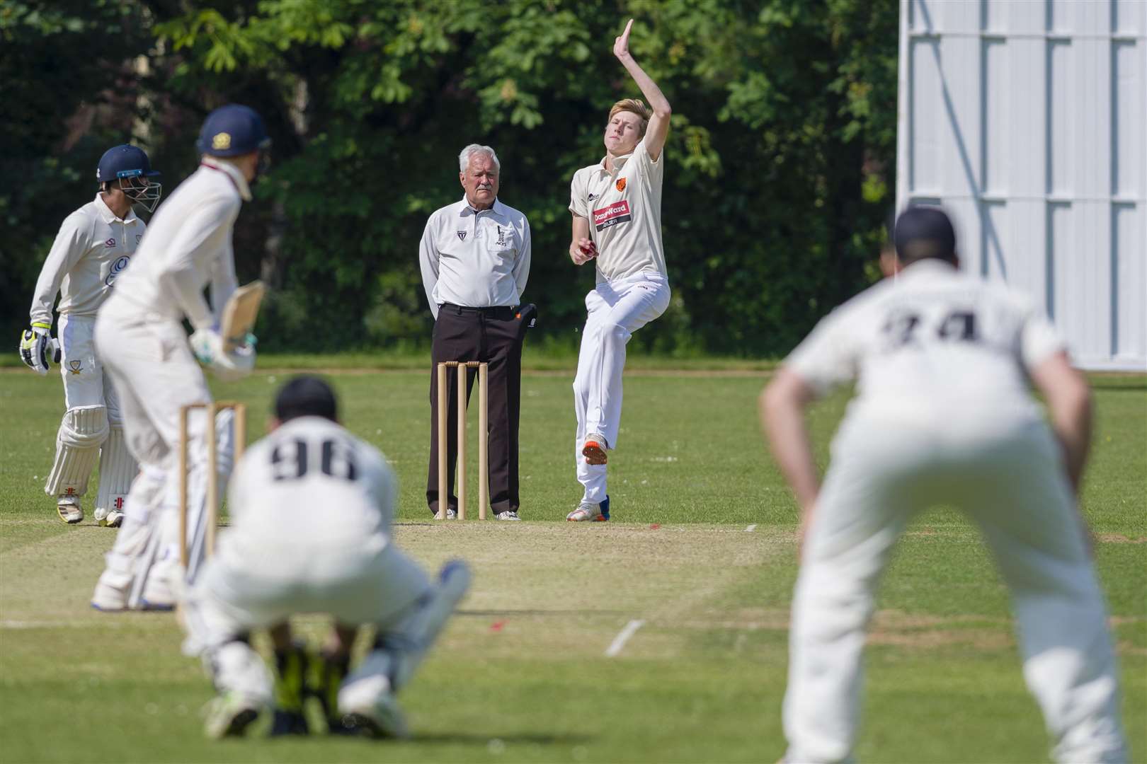 Diss, Norfolk. Cricket action from Diss vs Stow - Diss Bowling - Eli Meenhorst...Picture: Mark Bullimore Photography. (2239344)