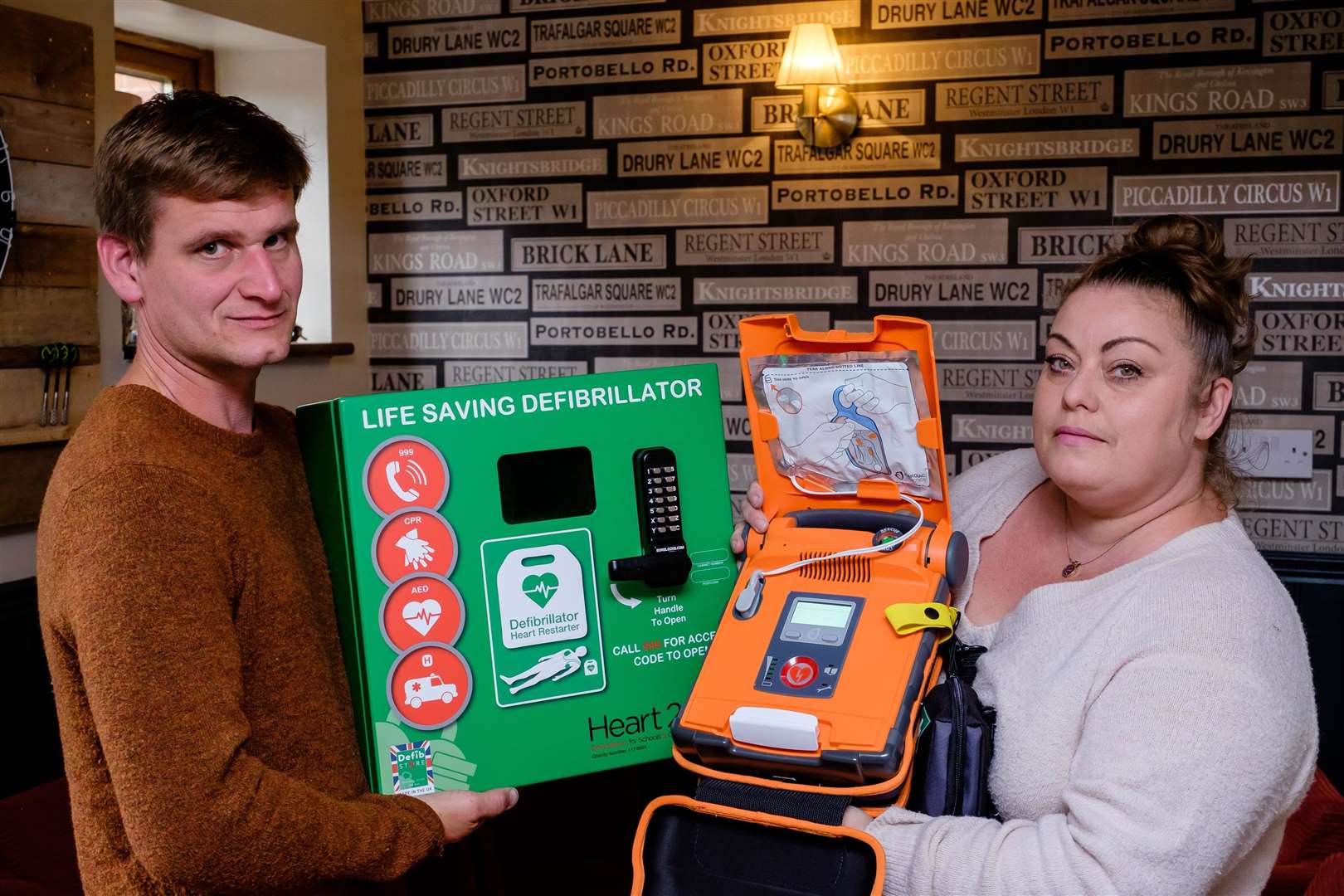 Attleborough, Norfolk, 29/08/2020..Stephen and Sam Taylor of the London Tavern in Attleborough which has been raising funds to order a defibrillator. After Sam suffered an aneurysm in 2018 and needed CPR which has led to the decisions to raise the funds to have one installed...Picture: Mark Bullimore Photography. (41519464)