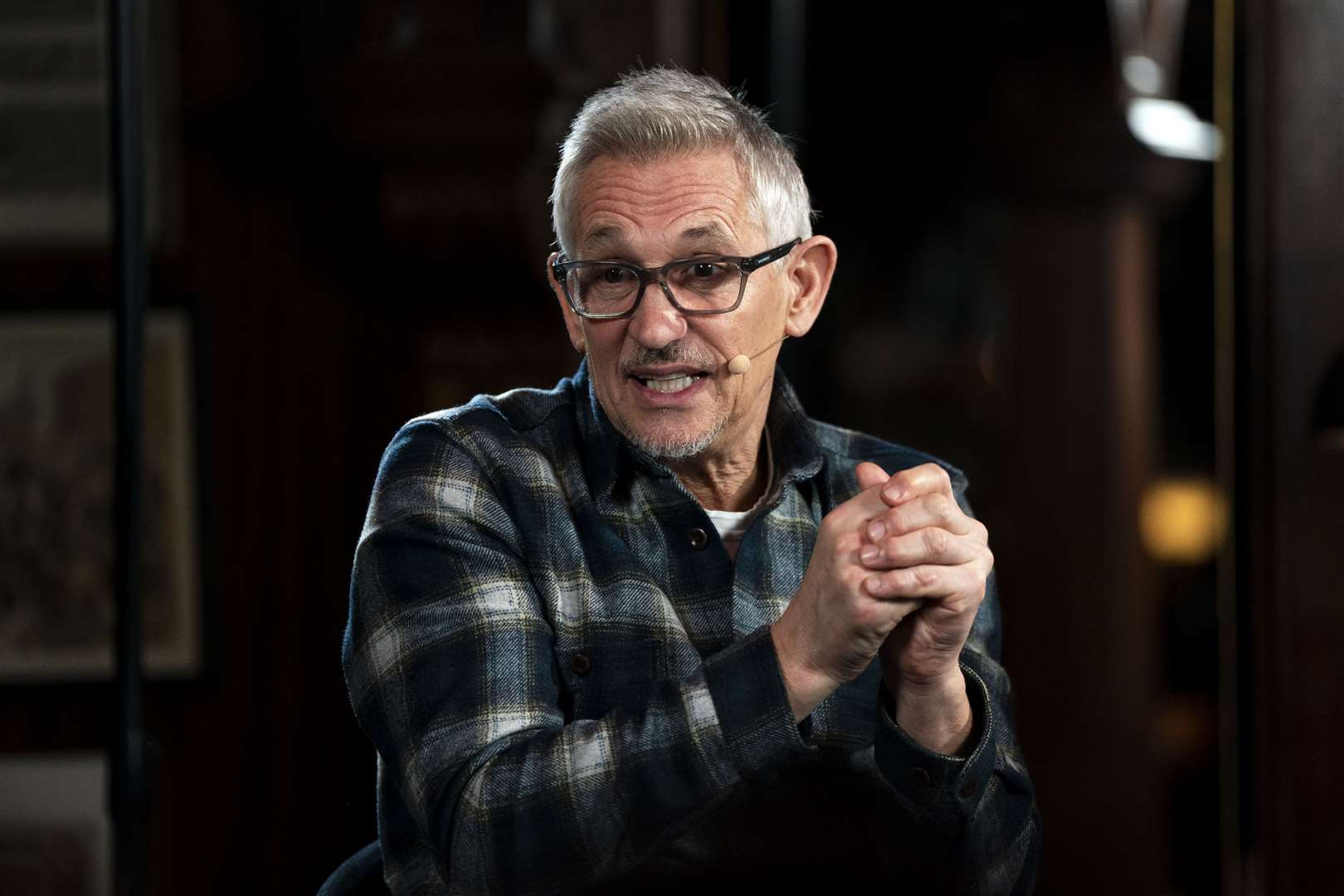 Gary Lineker takes part in The Rest Is Football live show, at the Audley Public House in Mayfair, central London (Ben Whitley/PA)