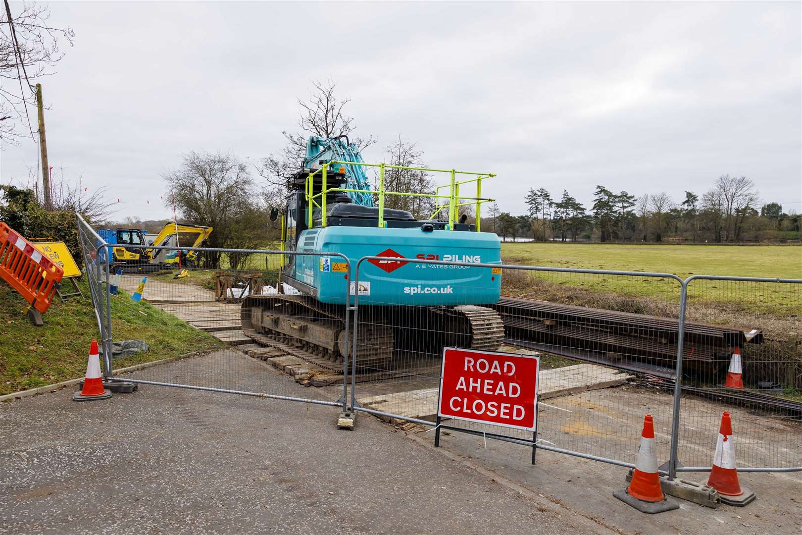 The road being repaired on Low Road in Shotford Heath, Weybread which was on closed to motorists on Christmas Eve 2020, following severe flooding