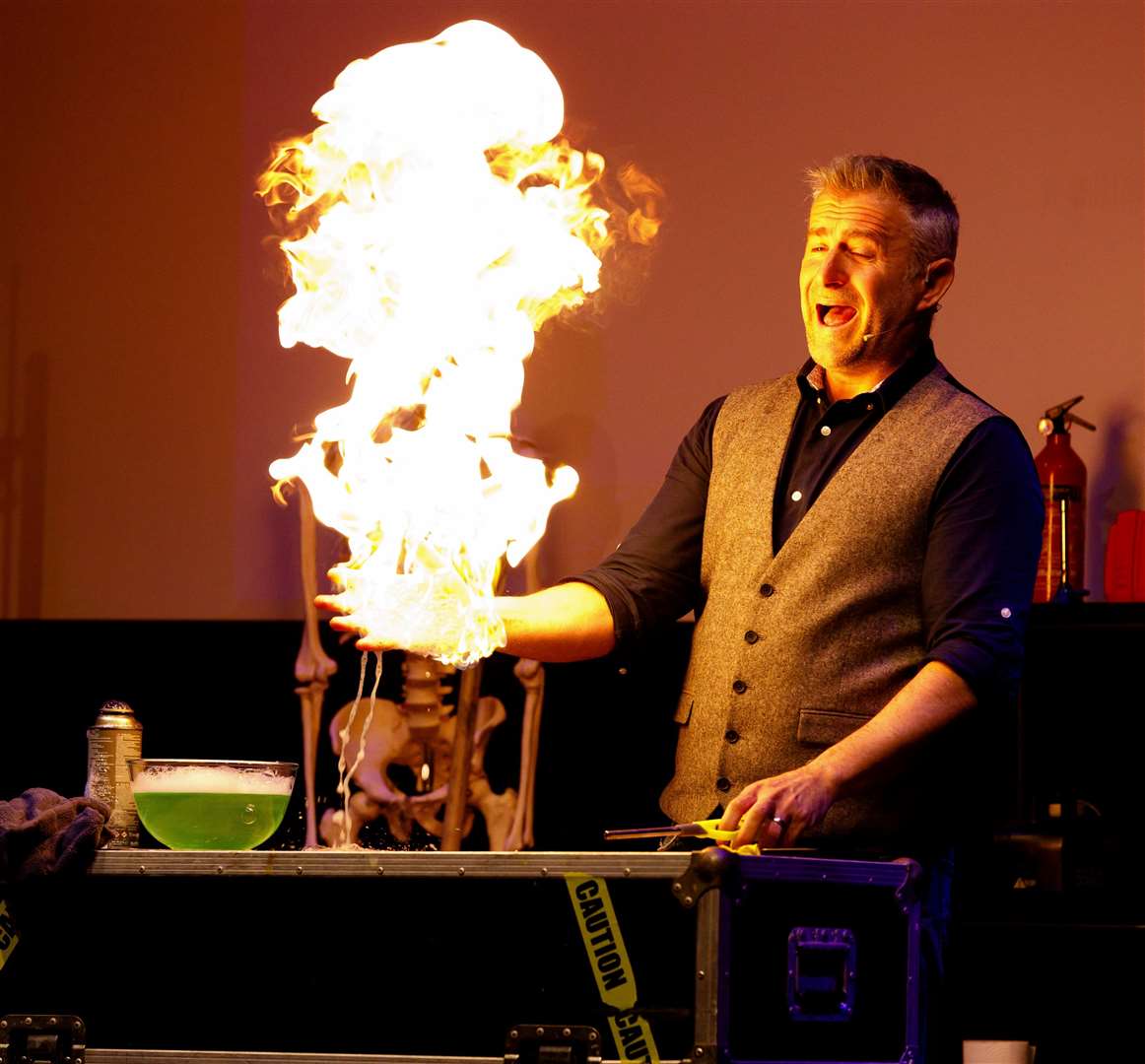 Hot to the touch: Mark’s demonstrations included one where he set his own hand on fire (rather him than us).