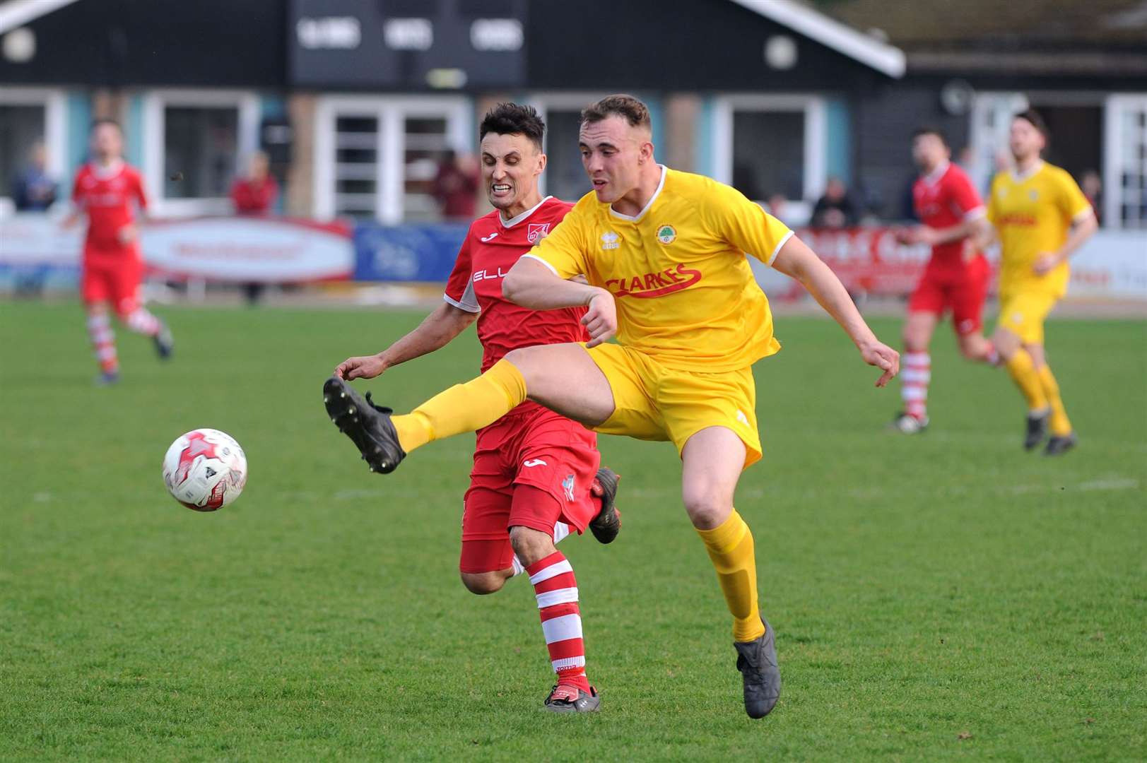 FOOTBALL - Walsham Le Willows v Ely City..Pictured: Lee Reed (E) and Karl Saffrey (W)....PICTURE: Mecha Morton.... (39055401)