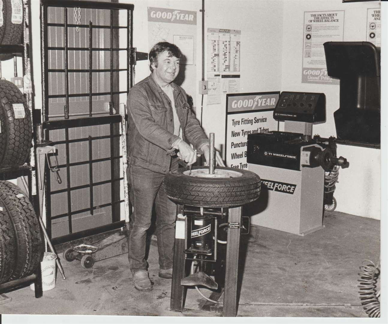 Keith Keeble on his first day of opening Harleston Tyres in October 1984.
