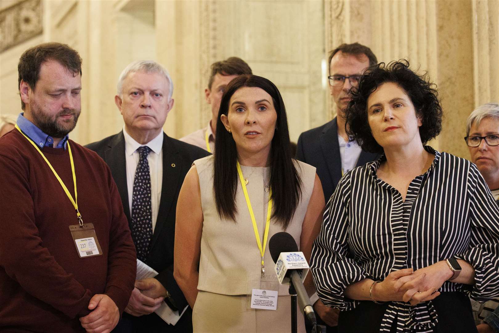 Stella McMullan, mother of Caitlin-Rose McMullan, speaking during a press conference at Parliament Buildings at Stormont (Liam McBurney/PA)