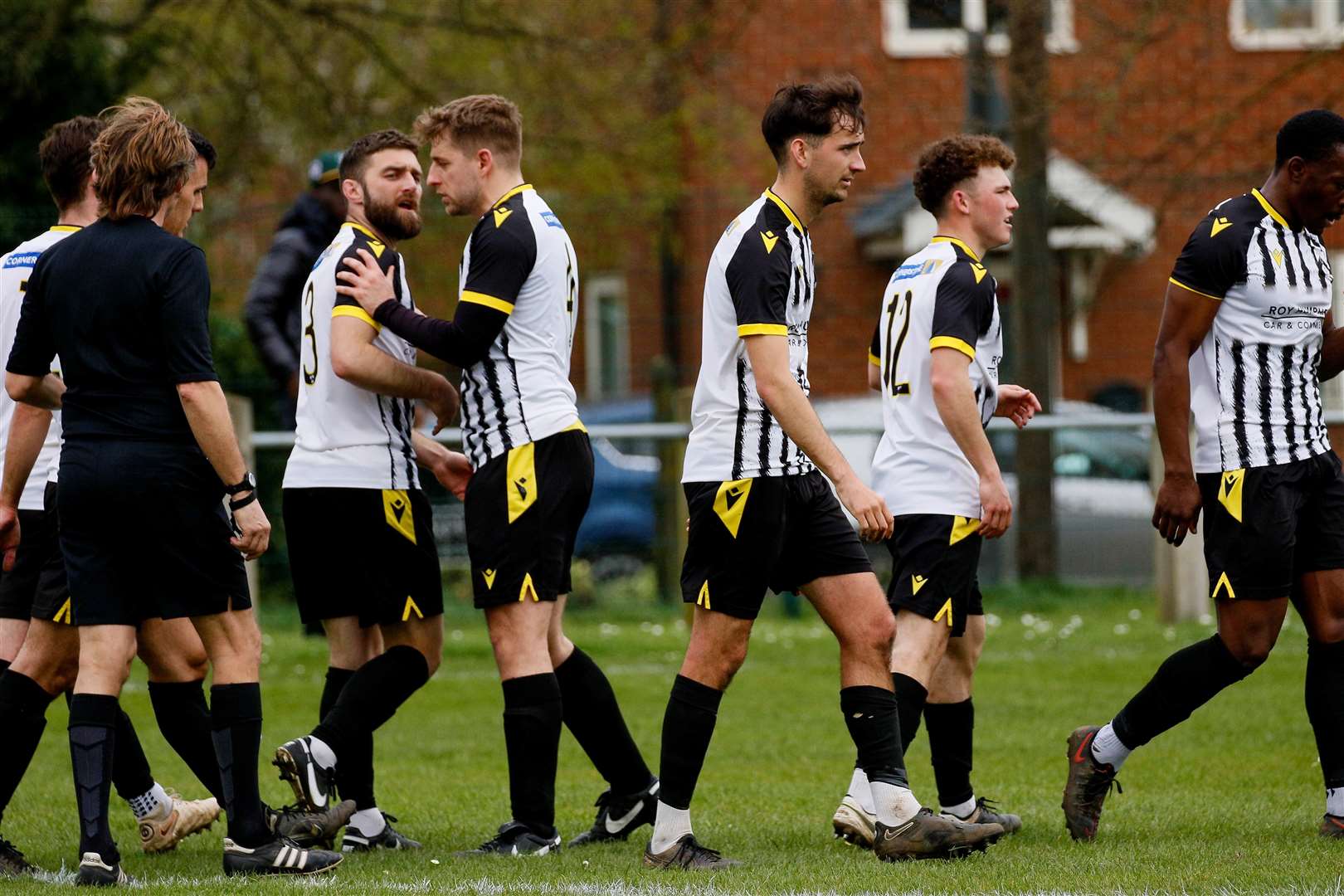 Harleston celebrate their first goal against Brantham on Saturday Picture: Mark Bullimore
