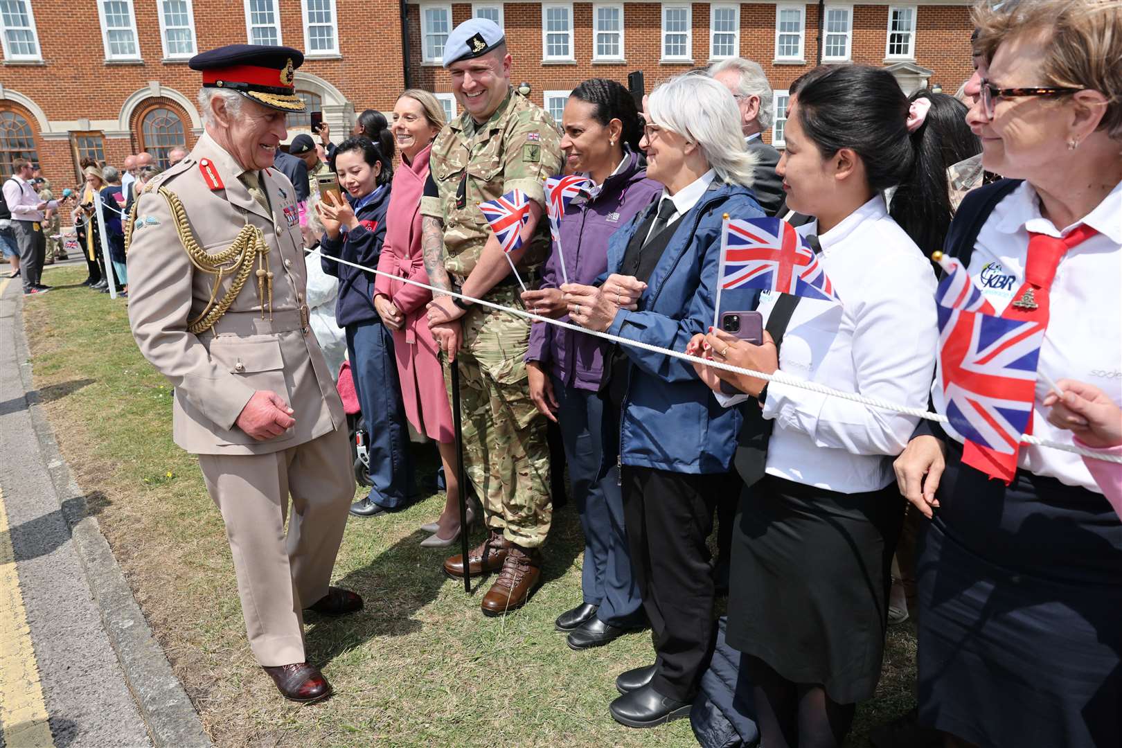 Charles meets family members of service personnel at the Royal Artillery Barracks in Larkhill (Richard Pohle/The Times/PA)