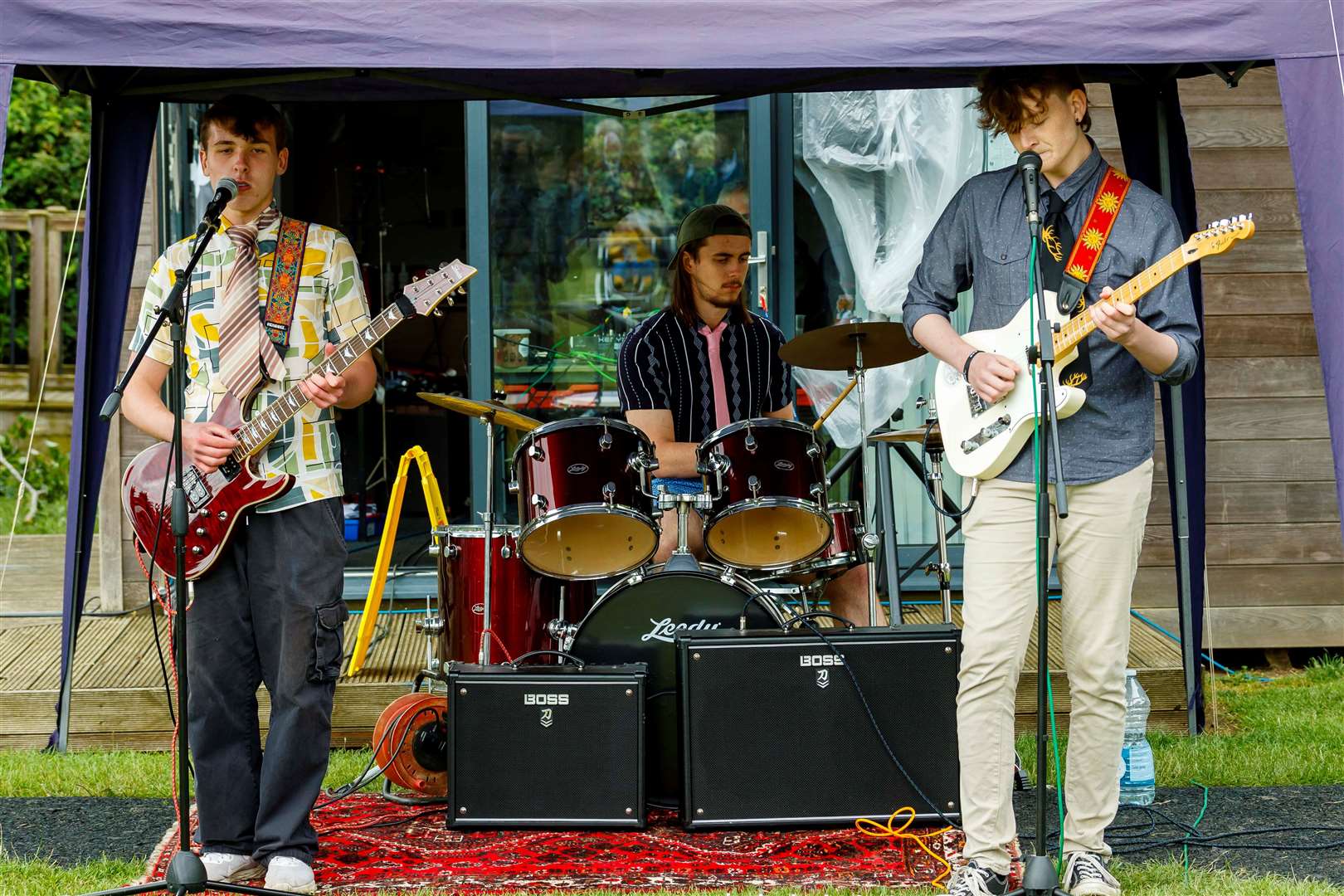 Natural Colour band, of Finlay Seeman, Ollie Langley-Bowen and Harry Syrett, playing at the Gislingham Summer Fair. Picture: Mark Bullimore